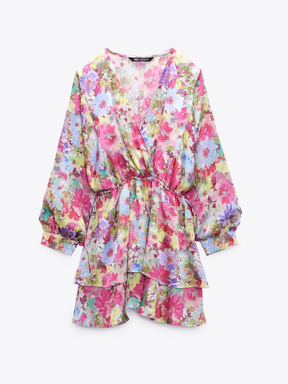 Zara Pink Multicolor Floral V-Neck Mini Dress